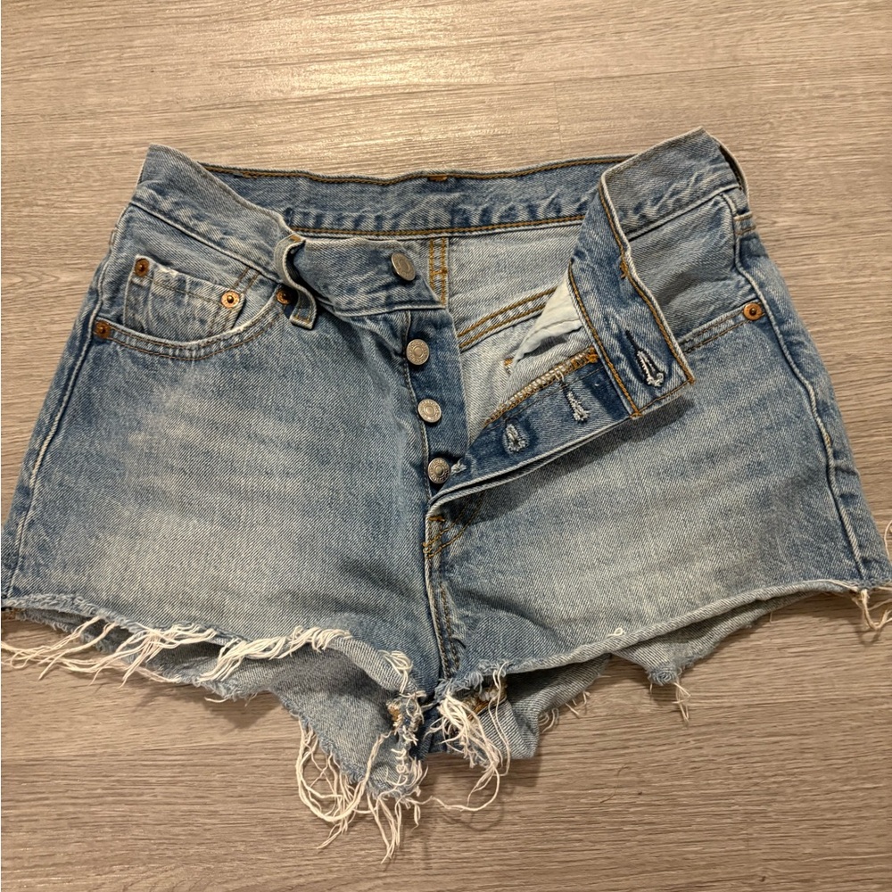 Levi's Light Blue Frayed Jean Shorts